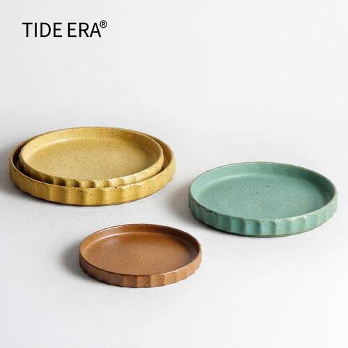 TIDE ERA复古手工粗陶圆盘平盘餐厅西餐盘牛排盘骨碟意面盘沙拉盘