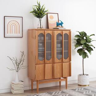 北欧樱桃木餐边柜全实木餐厅碗碟柜储物柜原木茶水柜客厅吊柜