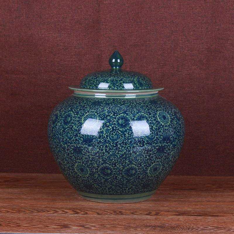 景德镇陶瓷工艺品 储物罐带盖仿古青花酒坛腌菜坛20斤装家居用品