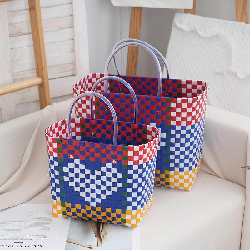 山姆同款菜篮子大容量购物篮手工编织包怀旧包彩色敞口女士手提包,收纳整理,购物篮,淘宝优惠券,粉丝福利购,淘宝优惠卷