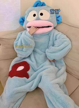 汉顿珊瑚绒连身睡衣女丑鱼加厚保暖秋冬季抽象搞怪爆款情侣睡袍男