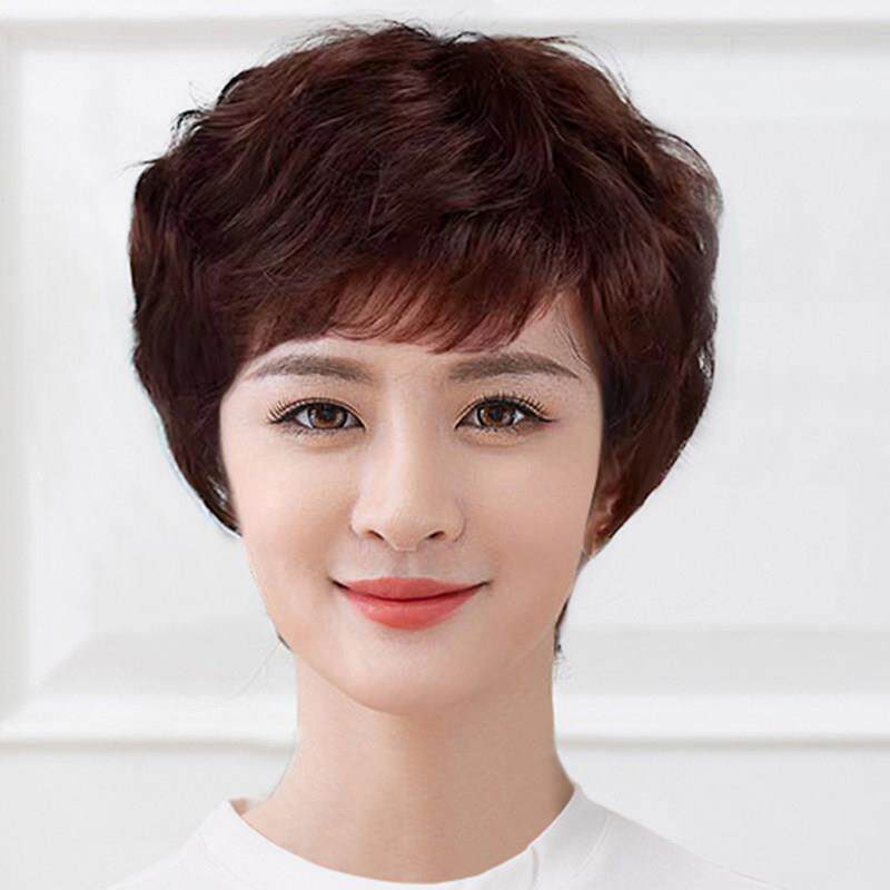假发女短发真发全真人发妈妈女士全头套中老年短卷发真头发套自然