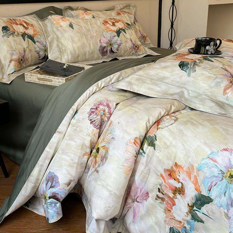 2全棉亲肤100S匹马棉四件套美式田园风数码印花纯棉被套床上用品