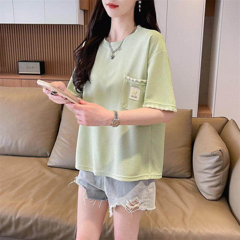 孕妇夏季宽松遮肚短袖小个子高级感上衣夏装新款休闲减龄圆领t恤