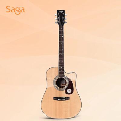 SAGAA1萨迦高端指弹云杉全单板吉他男生女生专用民谣初学缺角电箱
