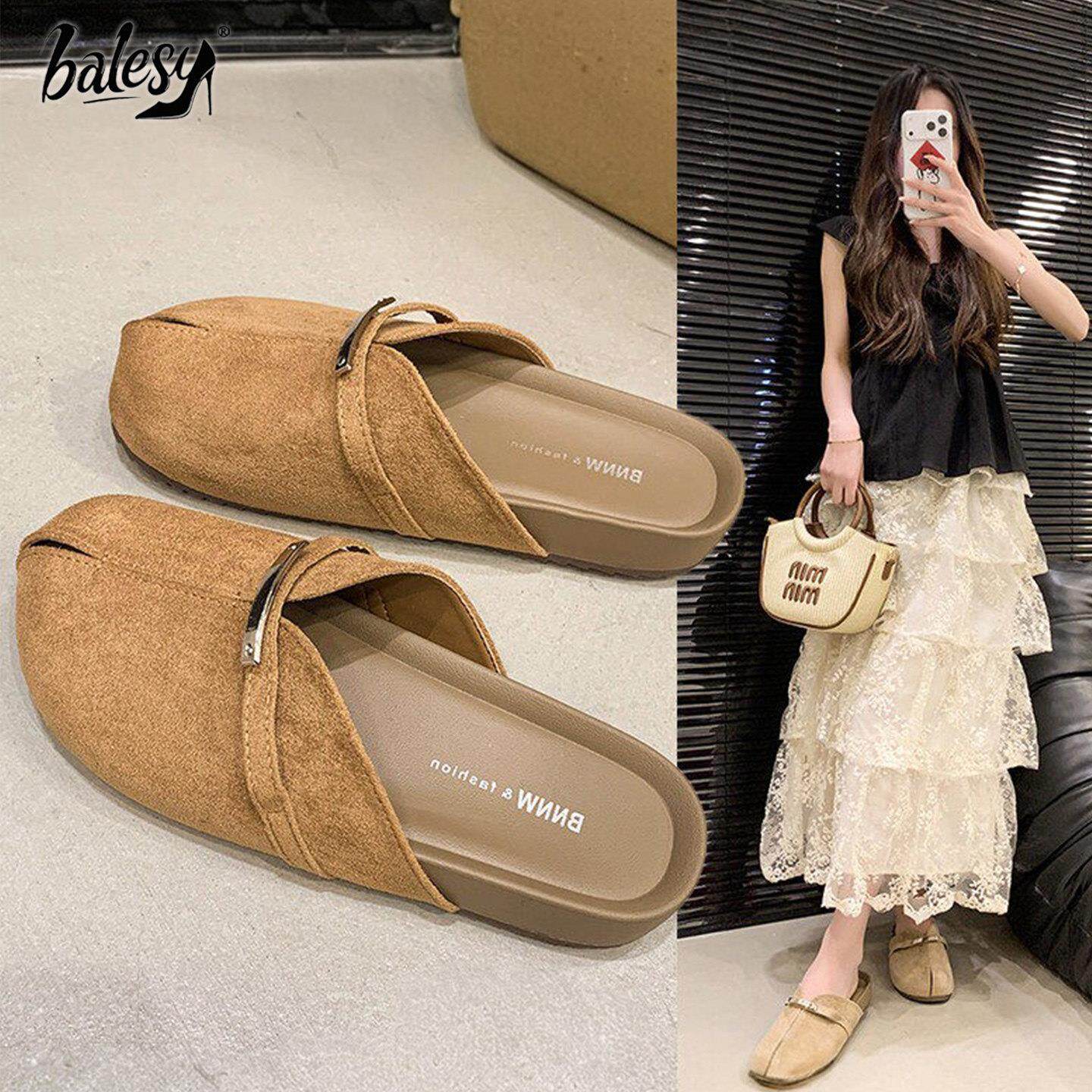 英国真皮厚底勃肯包头半拖女外穿2026夏季新款超火软底增高凉拖鞋