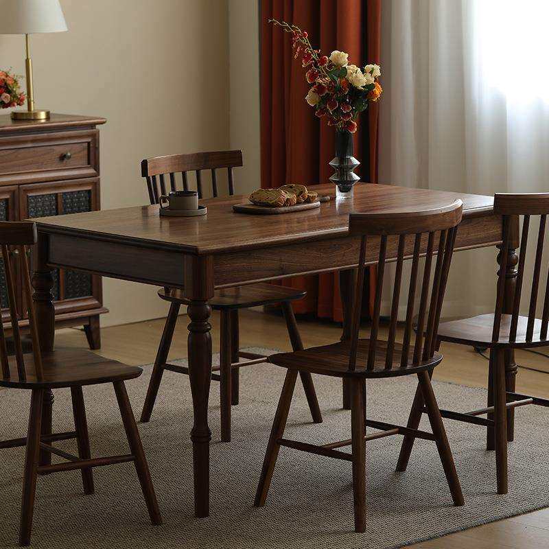 黑胡桃木餐桌北欧简约原木大板桌现代中式定制全实木茶桌洽谈桌子