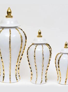 有艺术感的摆件玄关摆件柜子客厅高级感陶瓷轻奢电镀将军罐欧式花