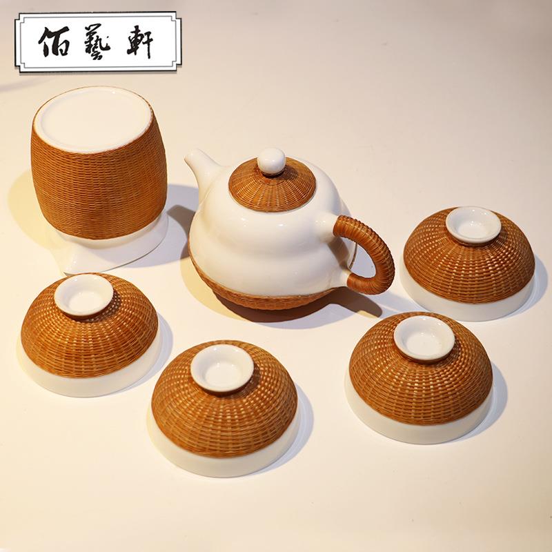 佰艺轩东阳手工竹丝扣瓷茶具套装 福禄茶具厂家直销