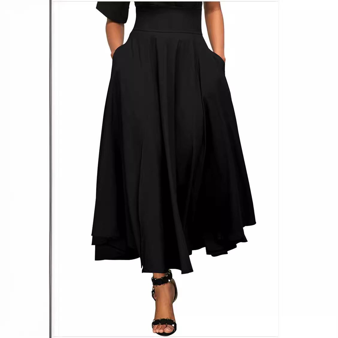 Womens skirt belt side pleated with slits waist pockets and
