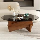 实木茶几客厅家用2025新款 钢化玻璃现代简约轻奢高级感圆桌小茶几