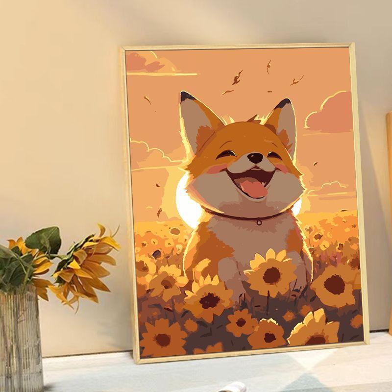 向日挂葵小狗柴犬画可爱狗狗通系YMH卡装饰画客厅卧室桌面摆画
