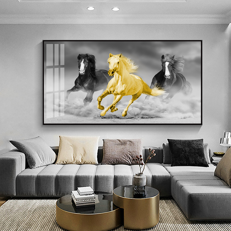 骏马图简约现代客厅大幅装饰画办公室高档挂画沙发背景墙壁画马画
