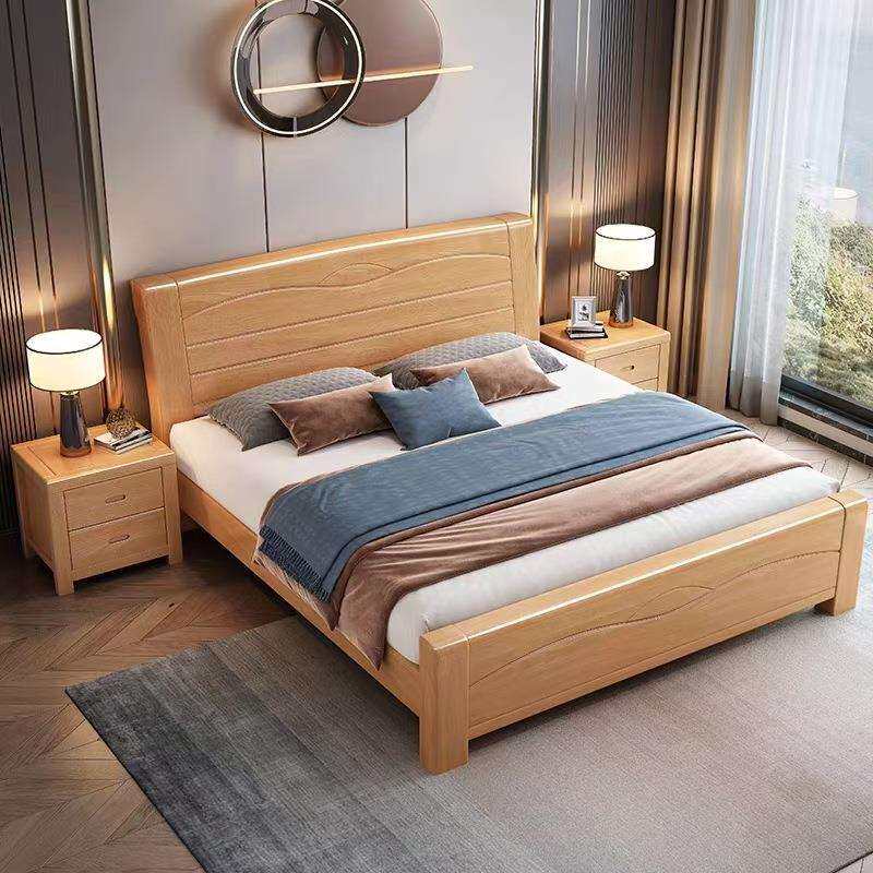 榉木实木床工厂直销1.8米双人床1.2m儿童床1.5米主卧原木大床榫卯