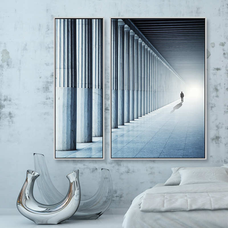 一路向前客厅挂画书房办公室壁画现代黑白建筑工业风双组合装饰画图片