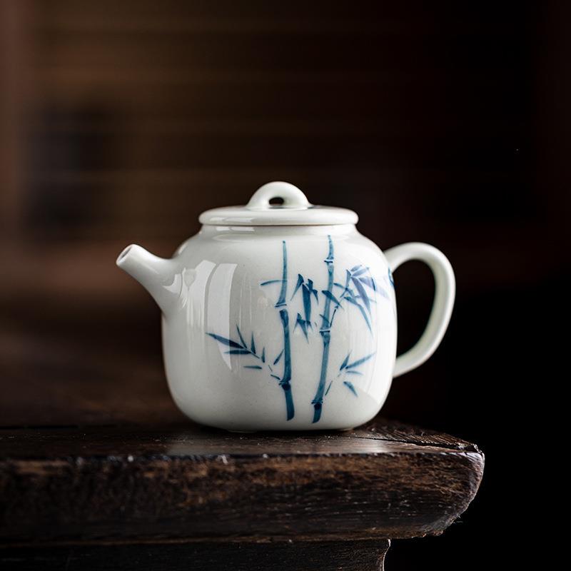 有方壶茶器 釉下手绘四方壶二人饮迷你小茶壶 小品壶 陶瓷 泡茶壶