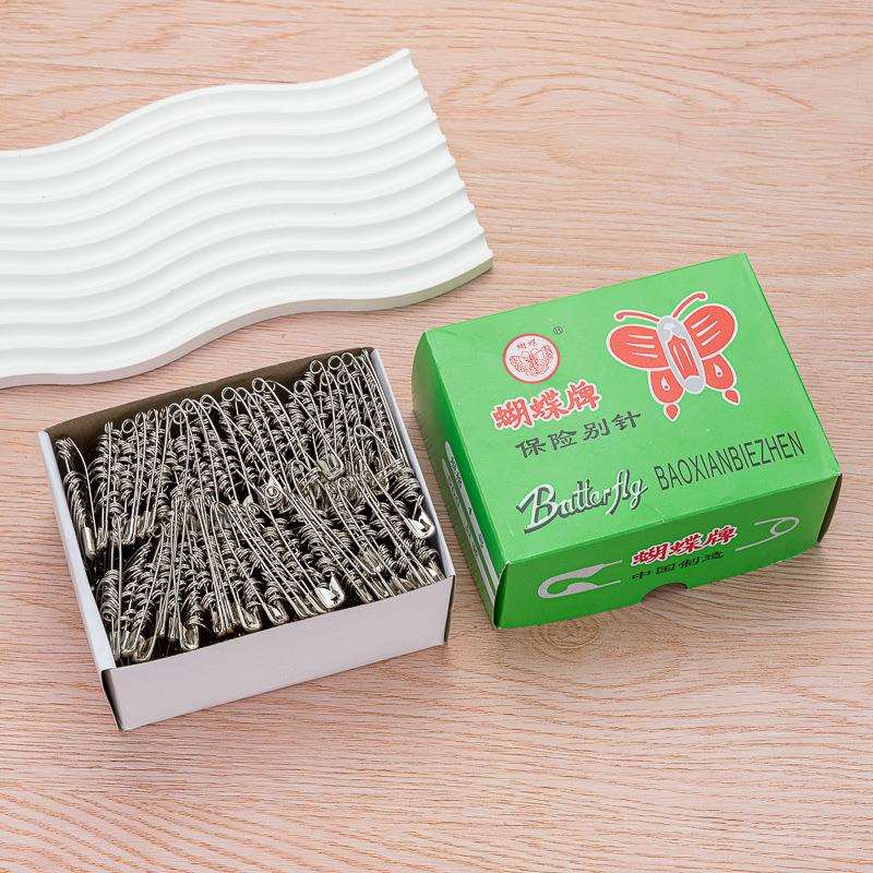 厂家蝴蝶牌串装安全别针箱装镀镍大小号铁质别针服装吊牌保险扣针