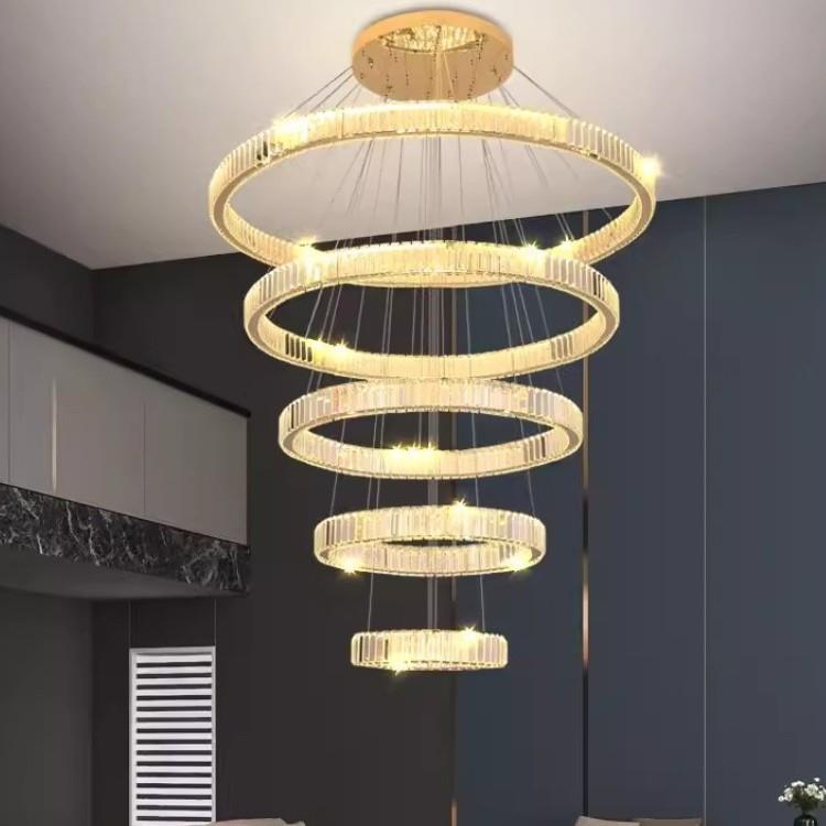 复式楼大气别墅跃层楼梯水晶吊灯新款公寓中空水晶吊灯loft吊灯无