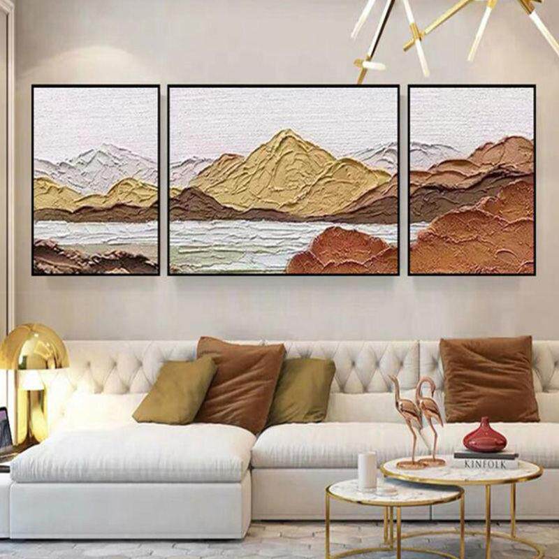 新款直销纯手绘油画布抽象客厅装饰画厚肌理三联画感沙发背景墙砂