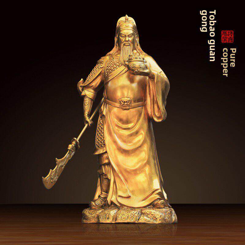 铜关公关二爷饰品纯铜武财神佛像客厅拜神像立刀托宝关公佛像开门