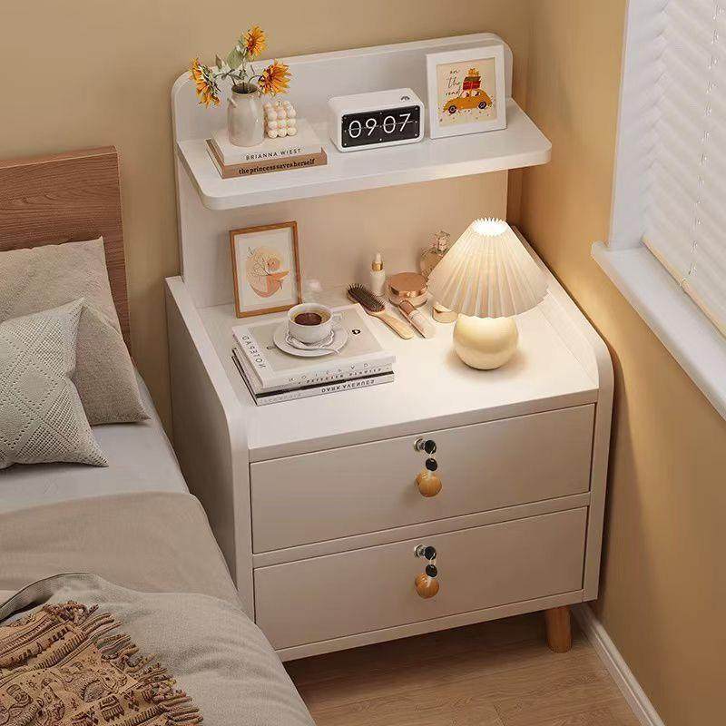 床头柜简约现代床头带锁收纳柜实木腿小户型经济型北欧床边小柜子