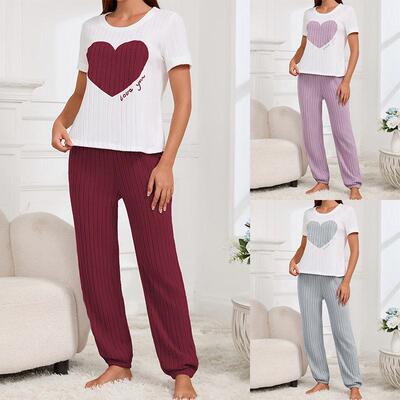 Women ' s 2 - Piece Casual Ribbed Elastic Fabric Pyjama Set