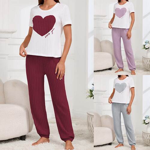 Women ' s 2 - Piece Casual Ribbed Elastic Fabric Pyjama Set