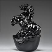 黑色马摆件实木雕刻十二生肖黑马客厅电视柜办公室补角装 饰工艺礼