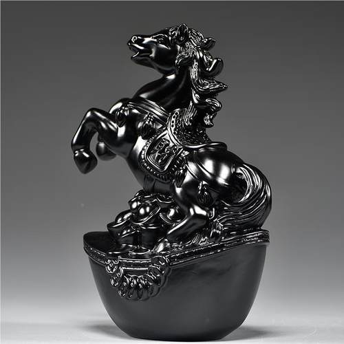 黑色马摆件实木雕刻十二生肖黑马客厅电视柜办公室补角装饰工艺礼
