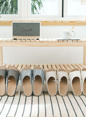 严选日式简约棉麻春夏情侣家居室内四季盆底居家厚底拖鞋