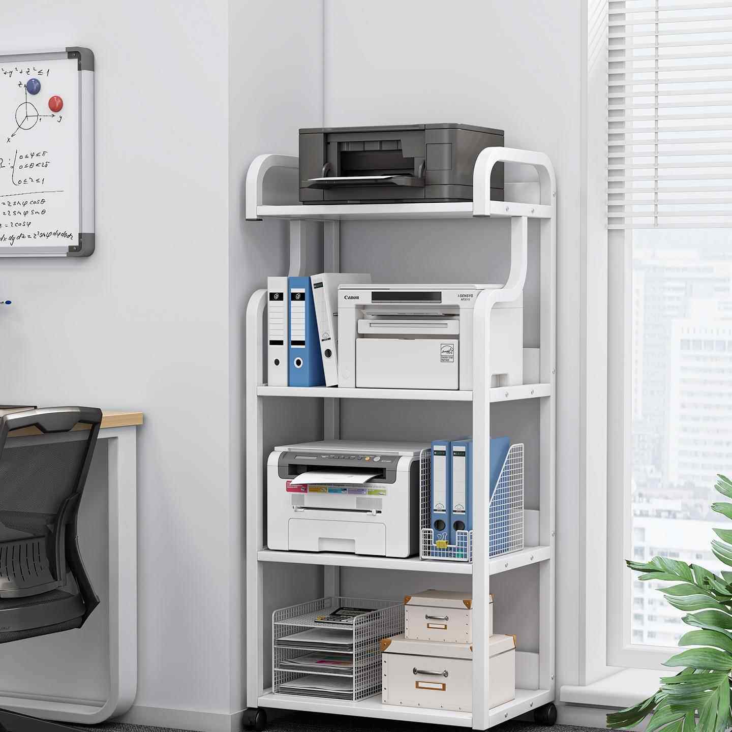 可移动三层打印机置物架落地书房办公桌旁多功能主机收纳整理架子