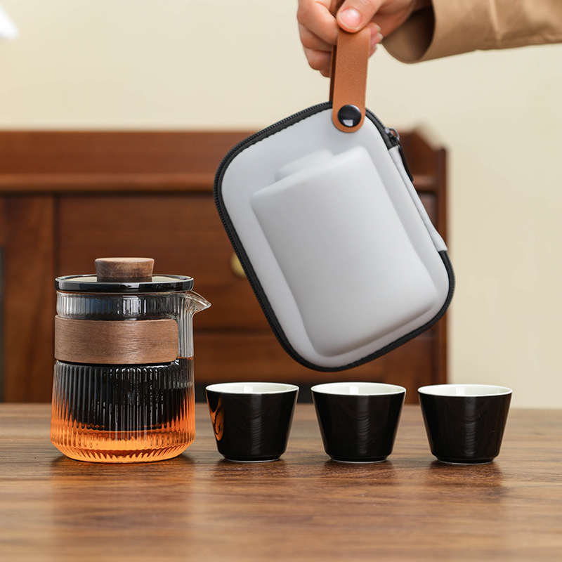 便携式玻璃旅行茶具单人饮随身快客杯一壶三杯户外喝泡茶壶杯套装