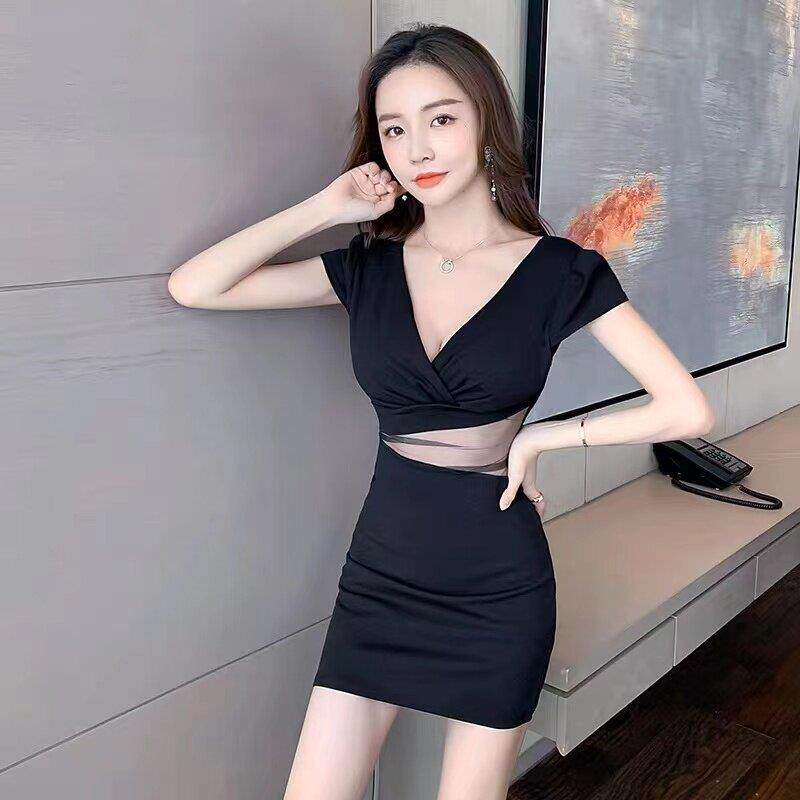 柔式技师工装夜场上班衣服公主服性感网纱拼接礼服连衣裙女夏
