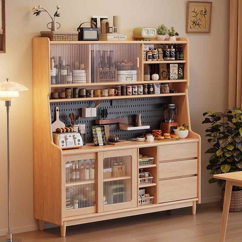 木餐边靠墙体柜高柜置物架简实约现代厨房日式实木餐边一家用储物