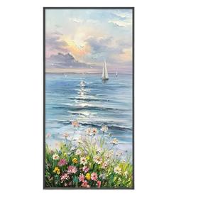 手绘油画日出大海风景立体肌理画客厅沙发装饰画玄关过道走廊挂画