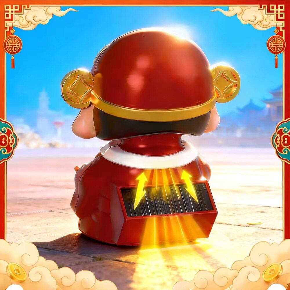 新款太阳能小号摇摆财神爷五路财神自动点头招财礼品开业家居摆件