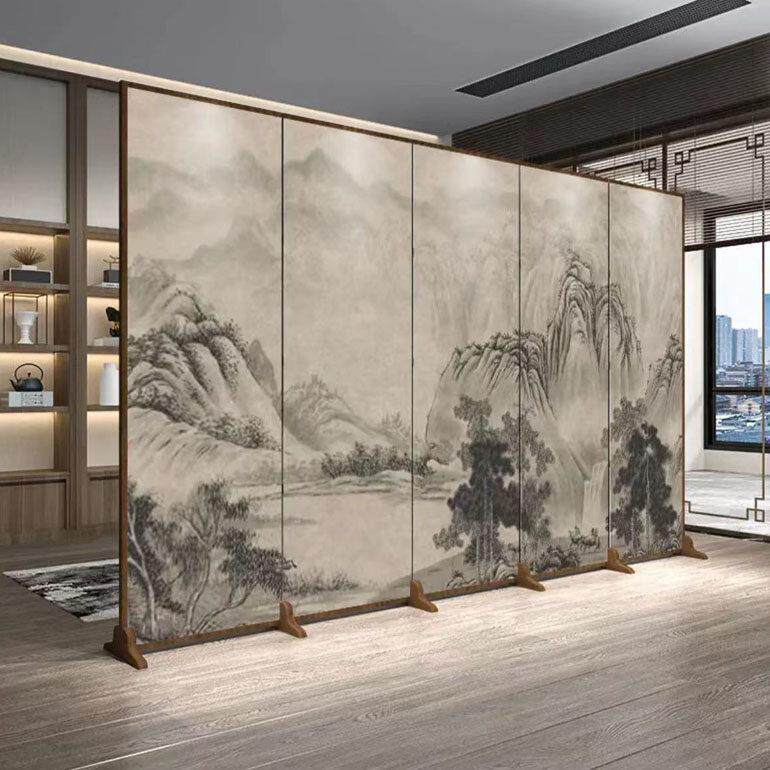 古典中式木质屏风隔断客厅进门玄关装饰茶室山水折屏折叠移动彷古