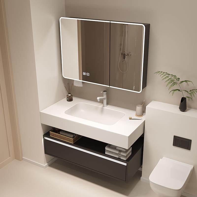 双层岩板无缝陶瓷盆洗漱台蜂窝铝抽屉浴室柜洗手盆洗脸池卫浴组合,家装主材,浴室柜组合,淘宝优惠券,粉丝福利购,淘宝优惠卷