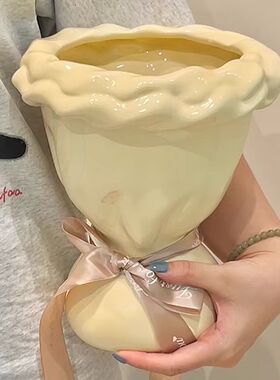 随沐法式奶油风陶瓷花瓶北欧个性插花复古水培侘寂风客厅摆件镶嵌