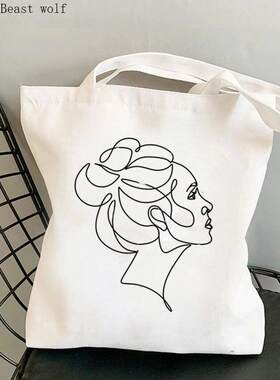 Shopper Woman face one line art Printed Tote Bag women shopp