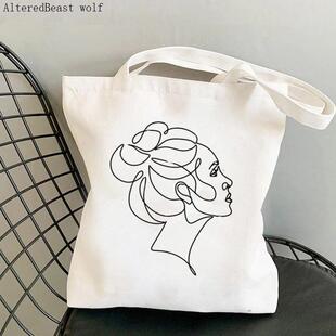 Shopper Woman face one line art Printed Tote Bag women shopp