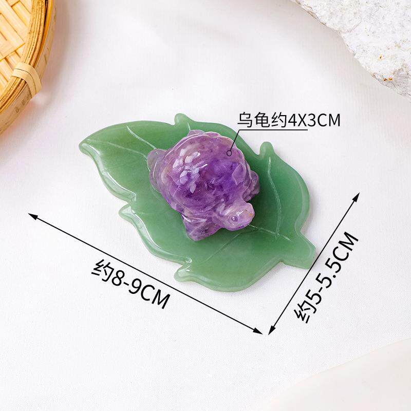 天然水晶乌龟东陵玉树叶摆件原石半宝石雕刻件水晶工艺品摆件