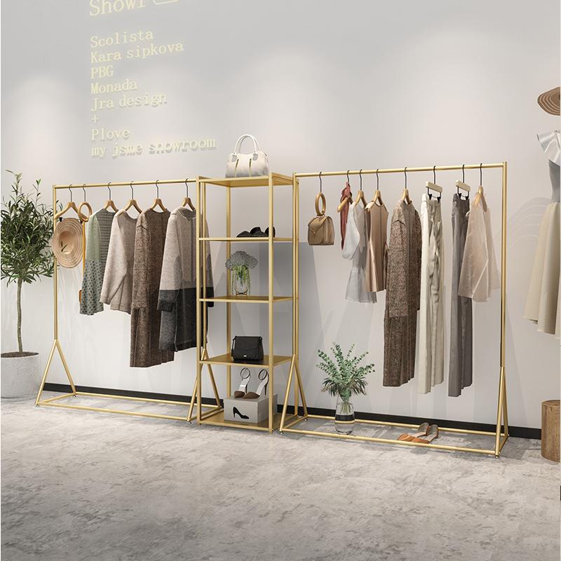 服店展示陈架落地鞋佐致(收包层架货金色衣架童装店装列架架男女