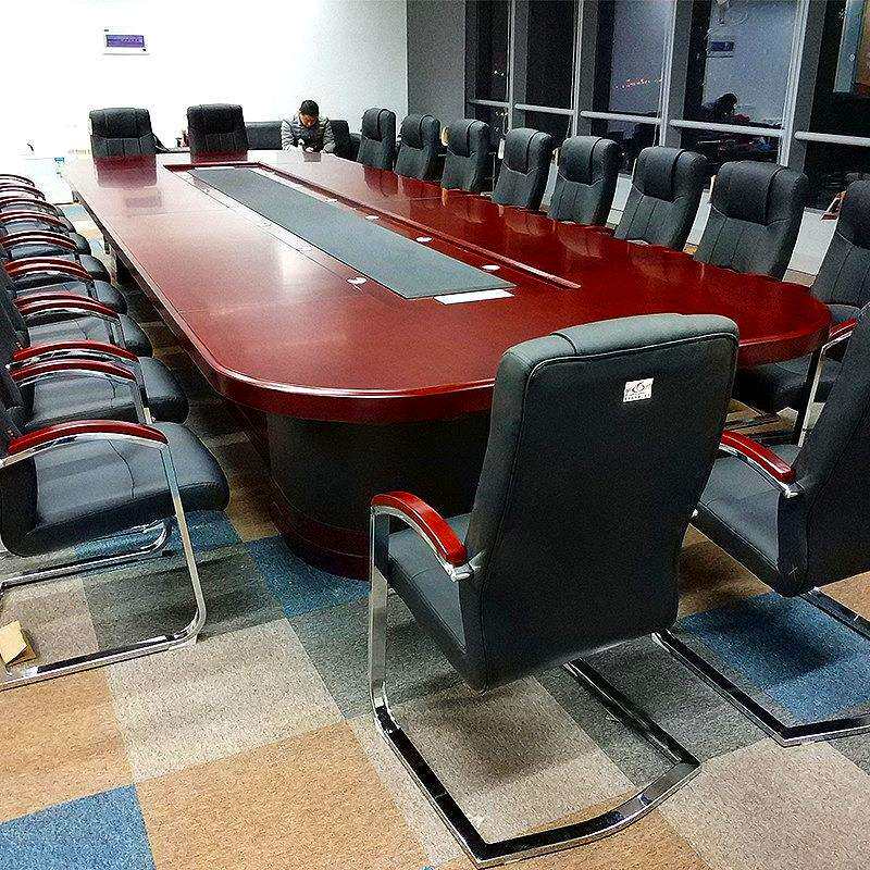 会议桌单位会议室桌椅带线盒圆形办公会议桌洽谈会议桌椅