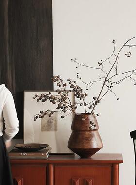 形上中古风实木器花瓶侘寂风客厅桌面彷古铜水果盘装饰品挂画 画