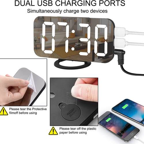 Digital Clock LED Electric Alarm Mirror Surface Makeup