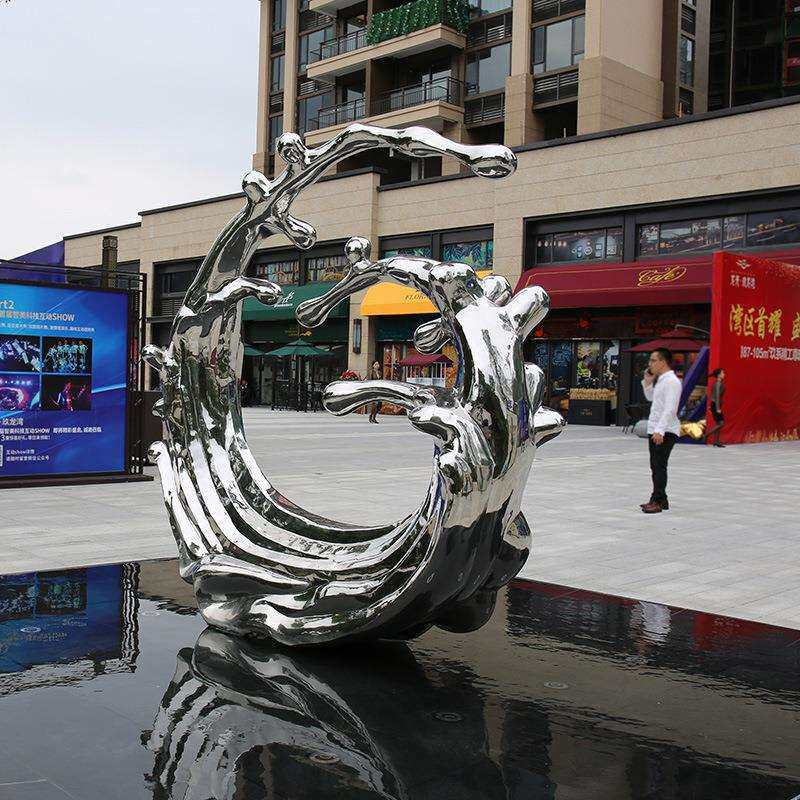 不锈钢水滴浪花雕塑大型户外镜面圆环金属摆件水景城市广场造型