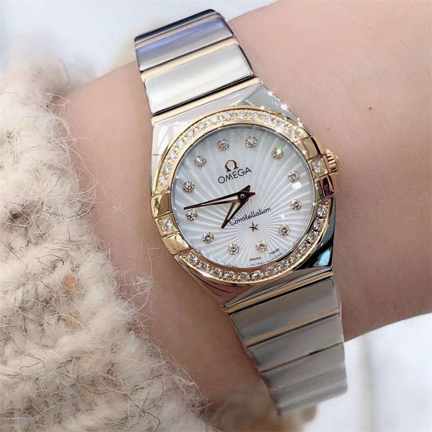 [9.8新]欧米茄星座系列黄金石英手表钻石女表123.25.24.60.55.008
