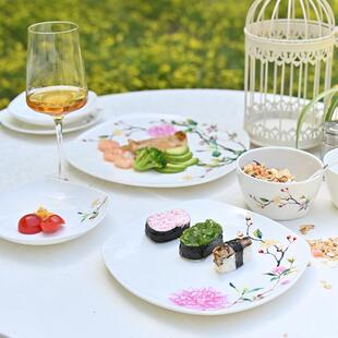 隆达骨瓷餐具方形盘子精致盘子中式田园家用方盘方碗芬芳佳苑微瑕