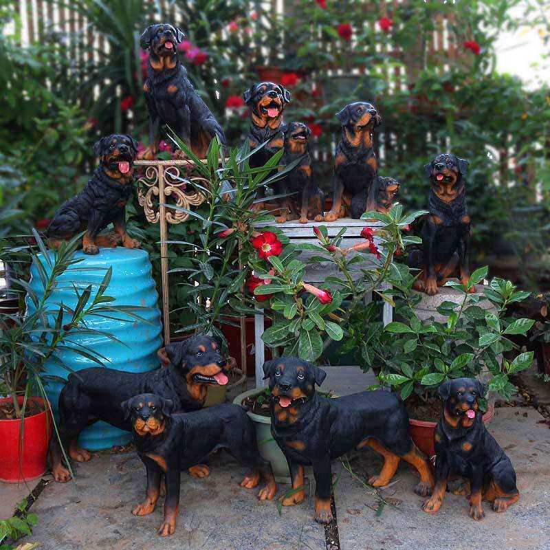 花园装饰动物树脂工艺品仿真罗威纳犬摆件仿真狗模型客厅家居摆件